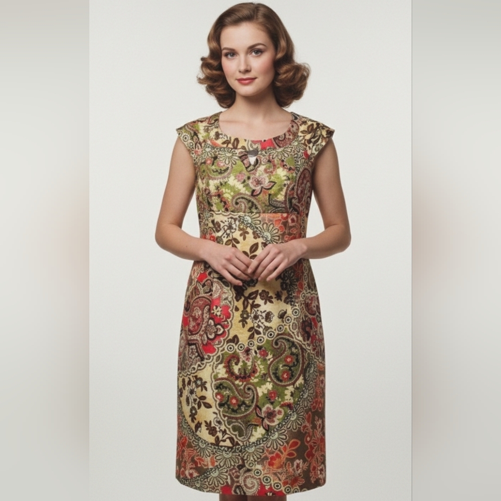 Liz Claiborne Dress Fairy Retro Satin Yellow Pink Paisley Floral 4